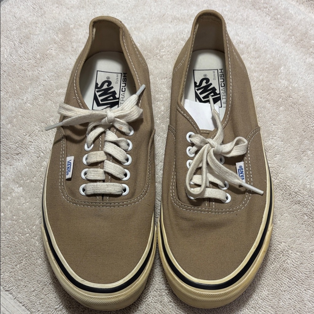 Vans Men Authentic Canvas Sneakers in Brown with White Accents